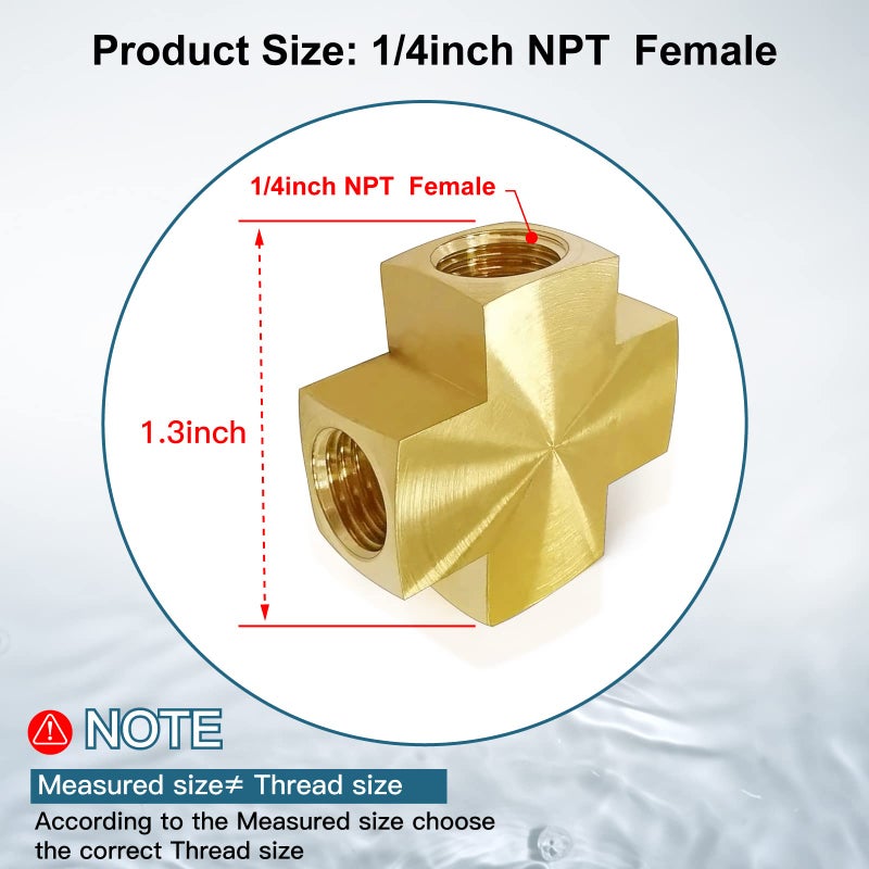 Midanya 1/4 x 1/4 x 1/4 x 1/4 Inch NPT Female Thread Adapter Cross Pipe Fitting Barstock Cross 4 Way Connector Brass Pipe Fittings(1-pack) - Image 2